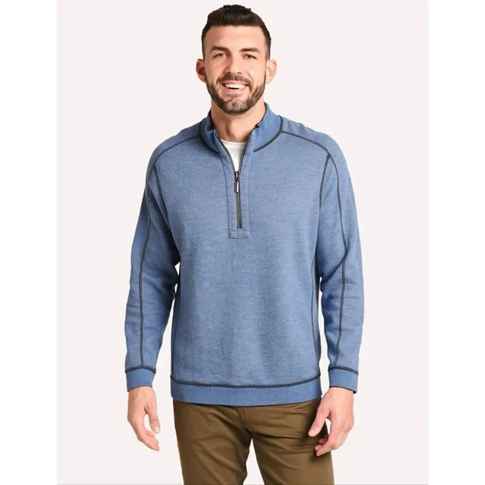 Tommy Bahama Flipsider Reversible Half Zip Pullover Pewter Blue Men's Size XL